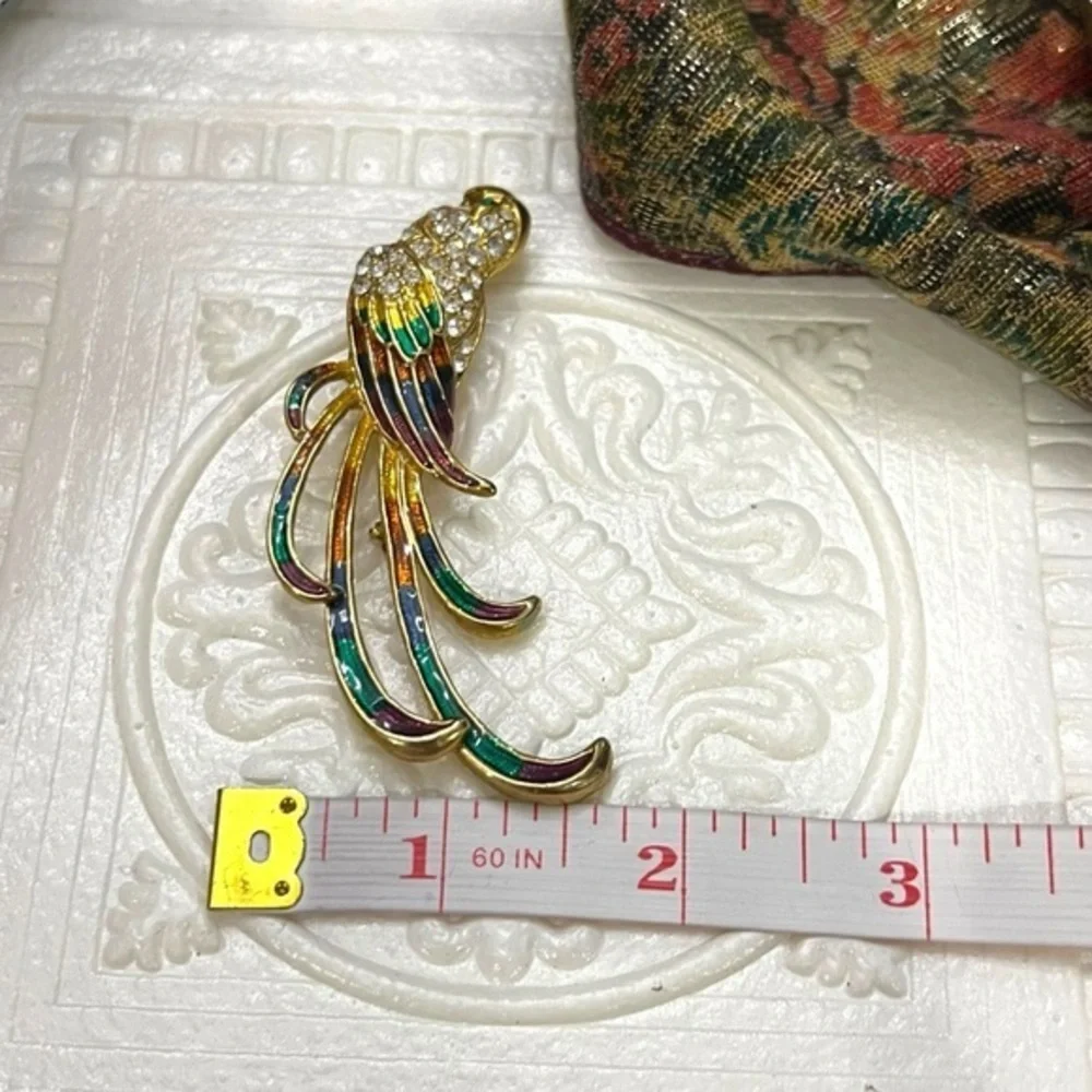 Large Bird‎ of Paradise Brooch Gold Tone Enamel Rhinestones Parrot Bird Colorful
